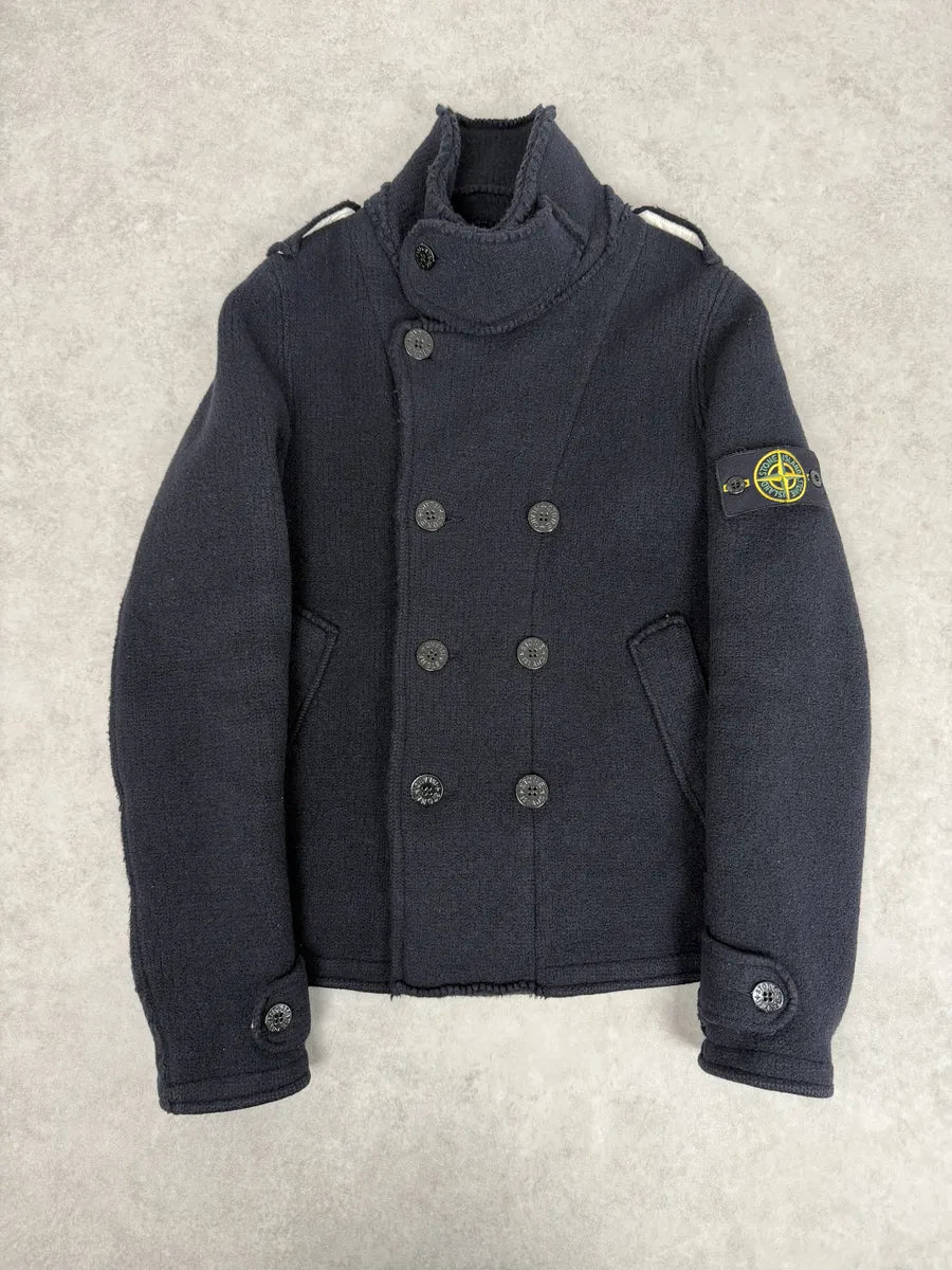 2000s Stone Island Navy Wool Officer Caban Jacket qiLytLk 0