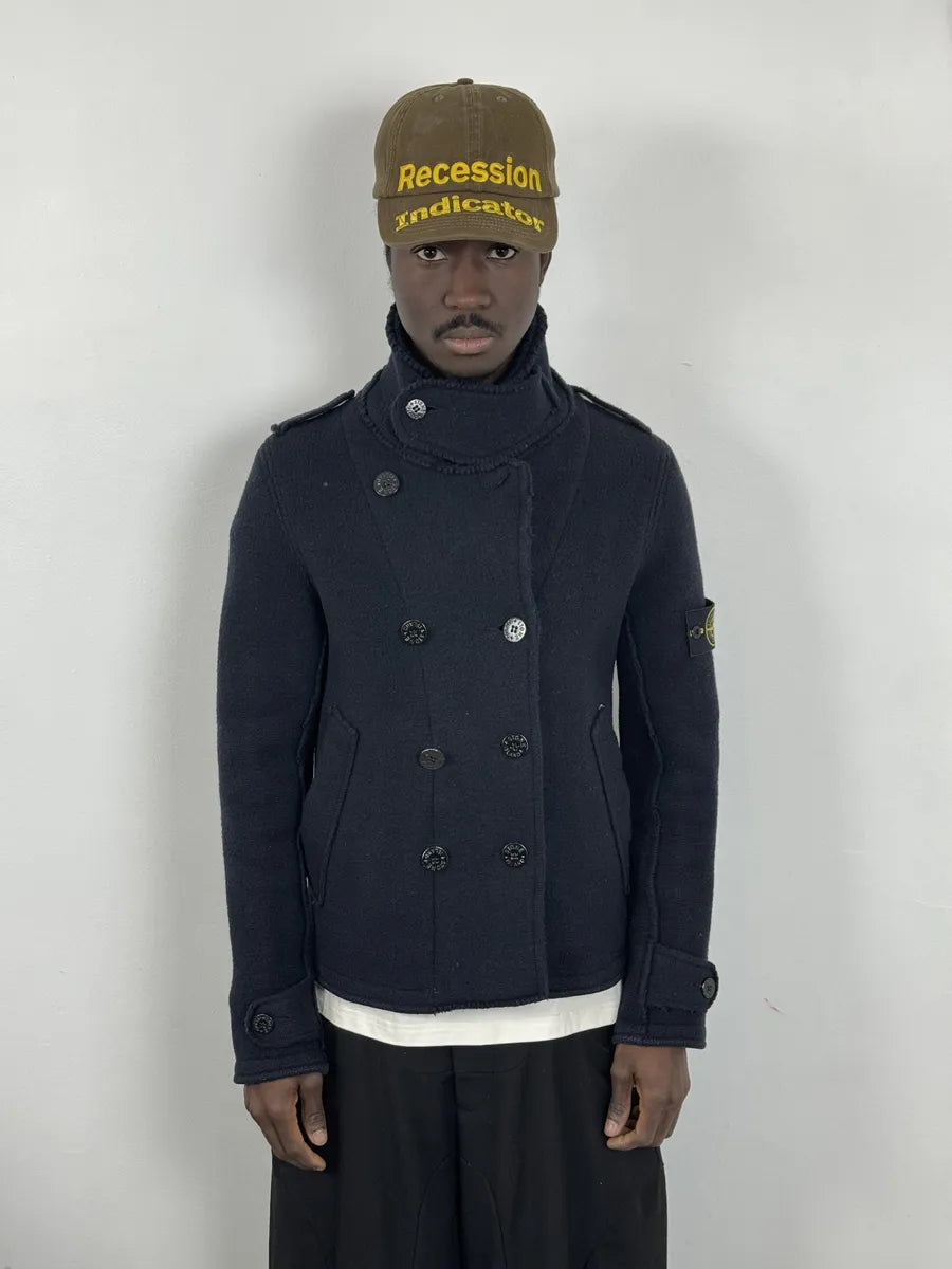 2000s Stone Island Navy Wool Officer Caban Jacket qiLytLk 1