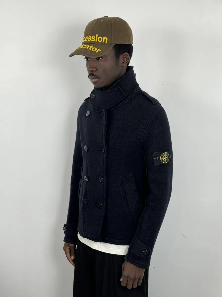 2000s Stone Island Navy Wool Officer Caban Jacket qiLytLk 3