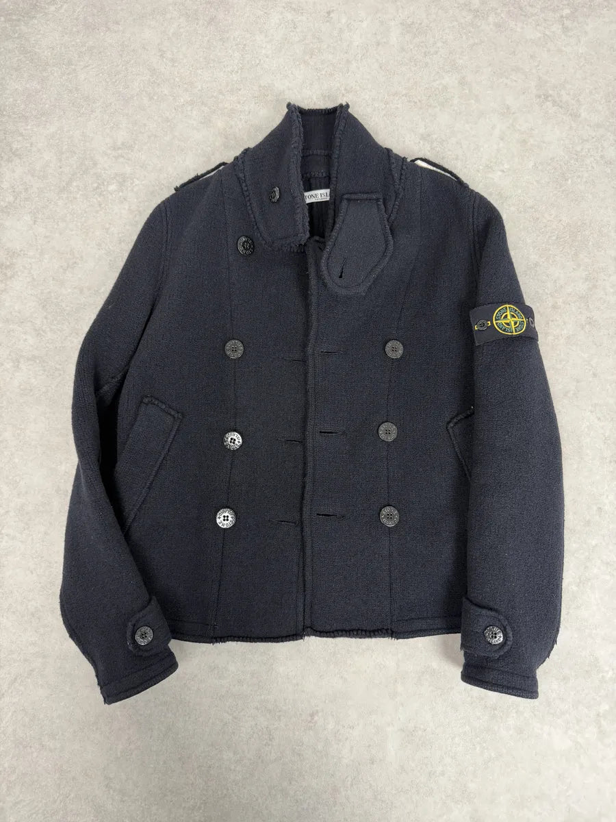 2000s Stone Island Navy Wool Officer Caban Jacket qiLytLk 4