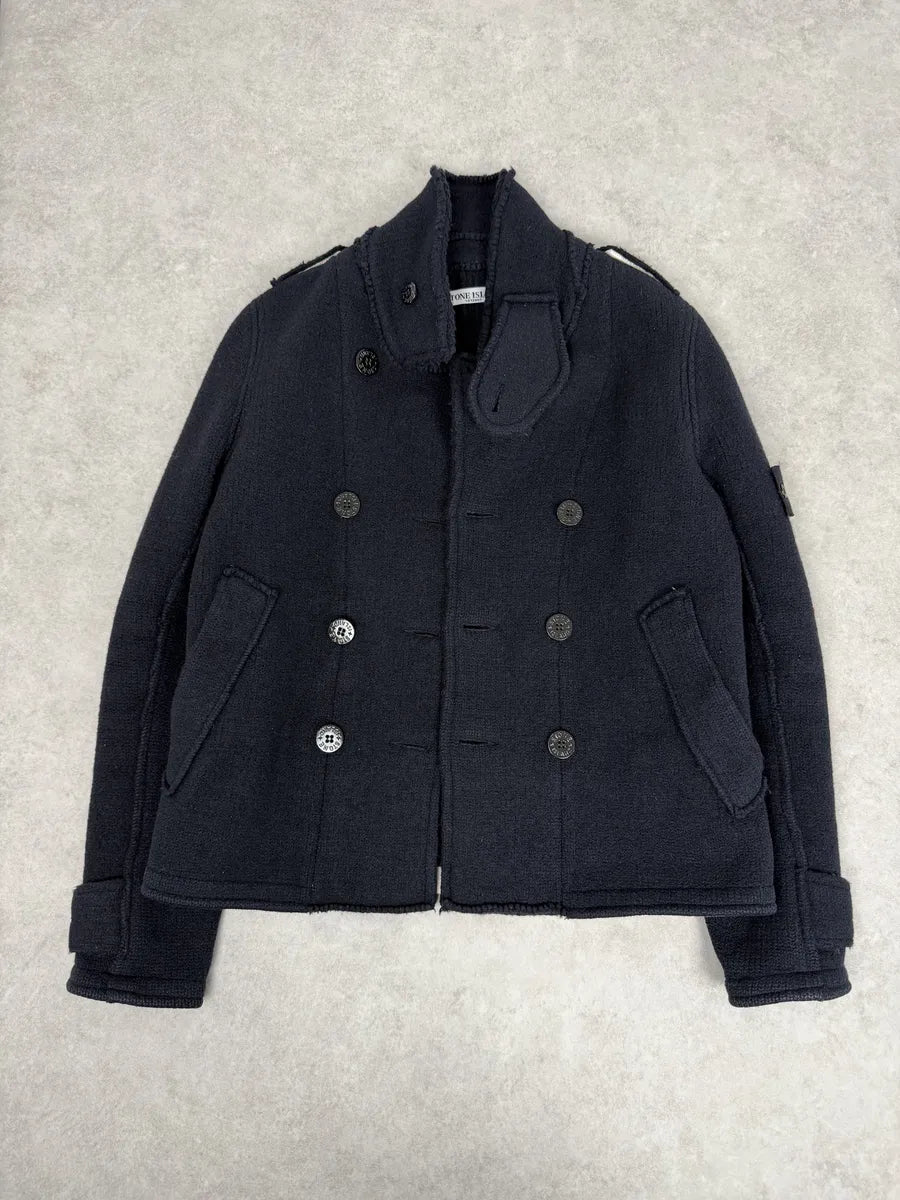 2000s Stone Island Navy Wool Officer Caban Jacket qiLytLk 7