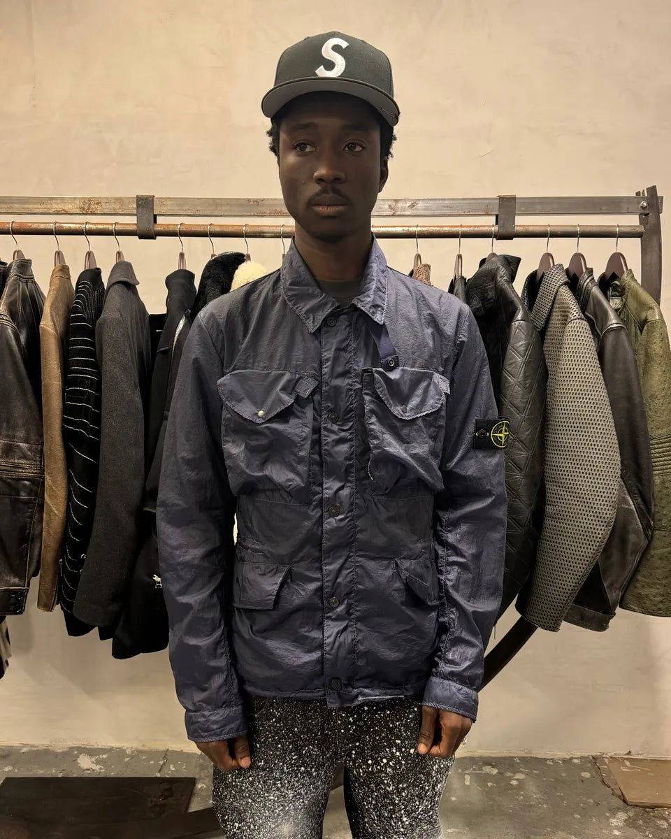 2000s Stone Island Nylon Navy Light Tactical Cargo Jacket (S/M 