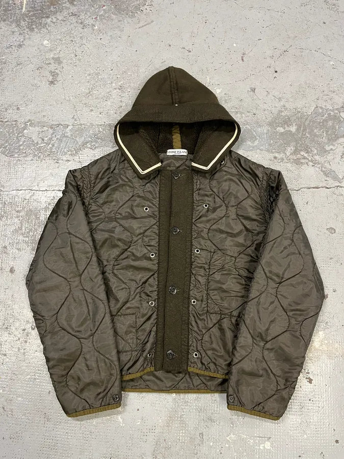 2000s Stone Island Quilted Brown Hooded Jacket rFhyHMw 0