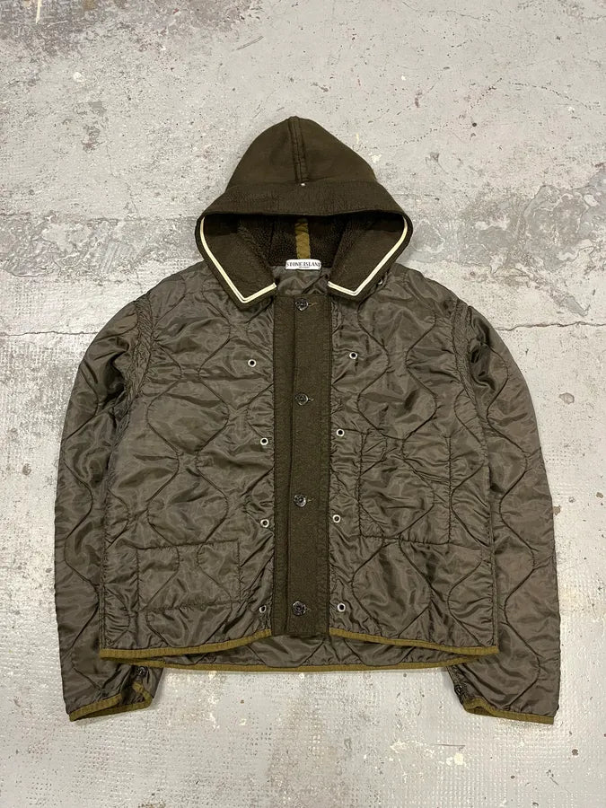 2000s Stone Island Quilted Brown Hooded Jacket rFhyHMw 2