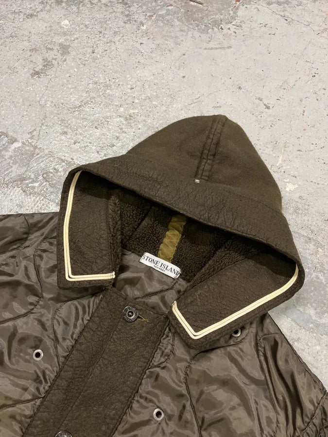 2000s Stone Island Quilted Brown Hooded Jacket rFhyHMw 4