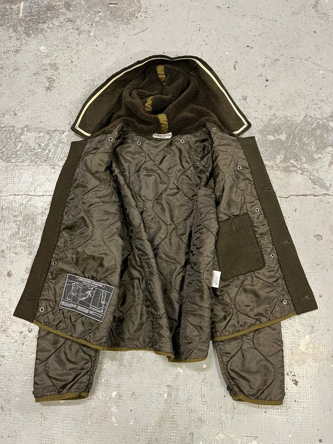 2000s Stone Island Quilted Brown Hooded Jacket rFhyHMw 8
