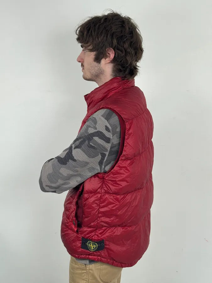 2000s Stone Island Down Red Nylon Quilted Vest Jacket mGnfxOv 2