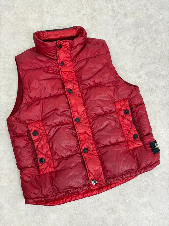 2000s Stone Island Down Red Nylon Quilted Vest Jacket mGnfxOv 4