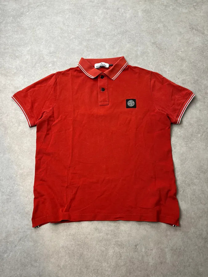 2000s Stone Island Red Polo Shirt PuUqsFE 0