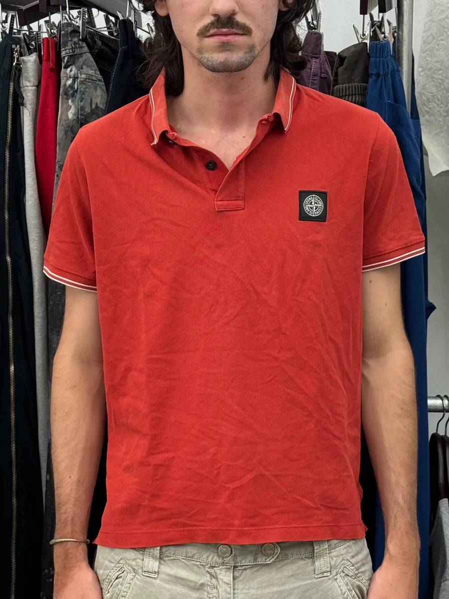 2000s Stone Island Red Polo Shirt PuUqsFE 1