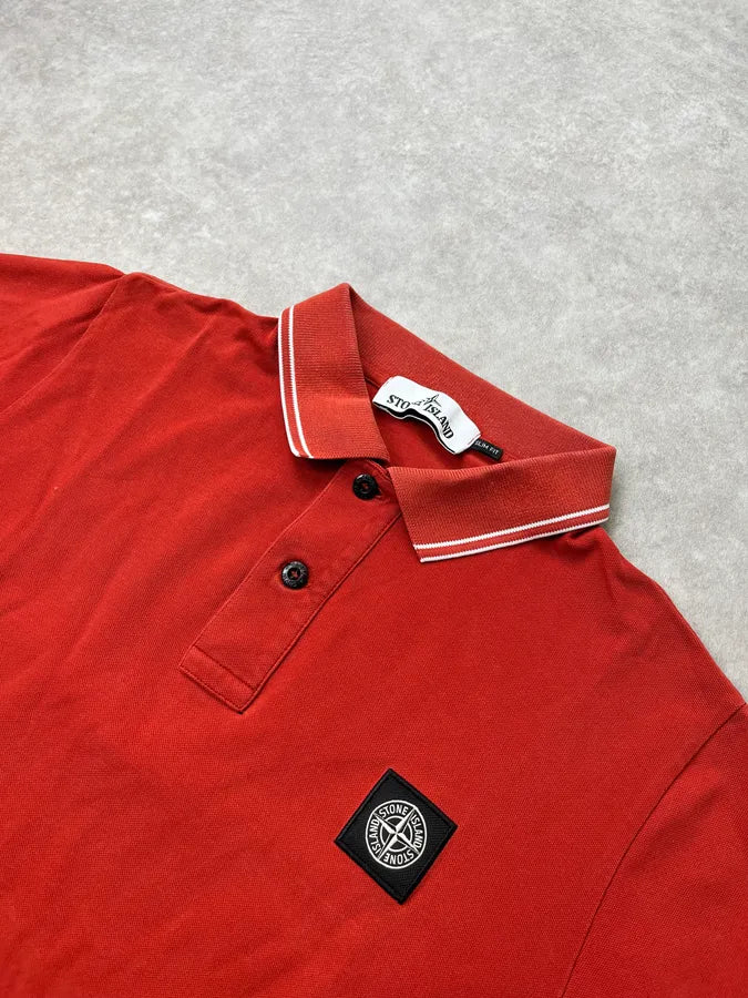 2000s Stone Island Red Polo Shirt PuUqsFE 3