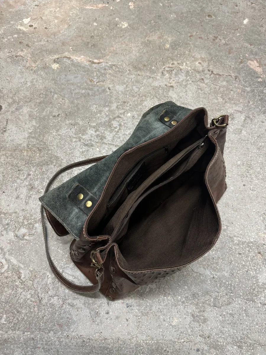 2000s Tods Ostrich Embossed Brown Leather Shoulder Bag (null) 4