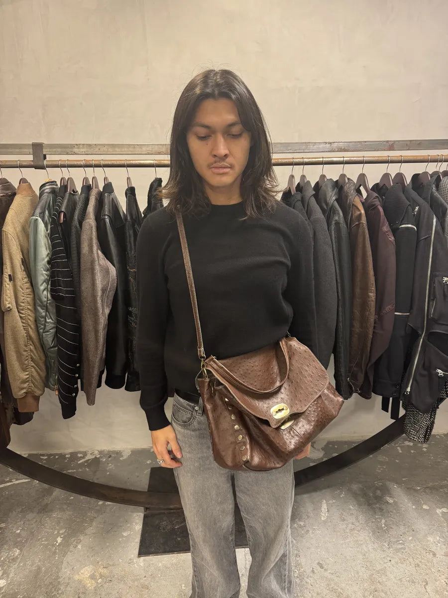 2000s Tods Ostrich Embossed Brown Leather Shoulder Bag (null) 6