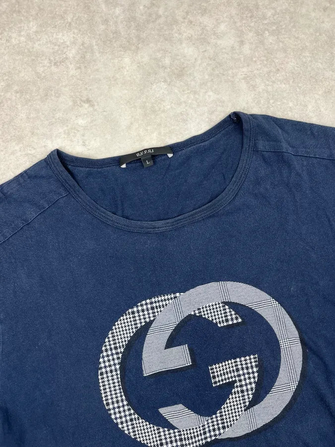 2000s Gucci Navy Double G Logo Print T-Shirt bUynsXD 3