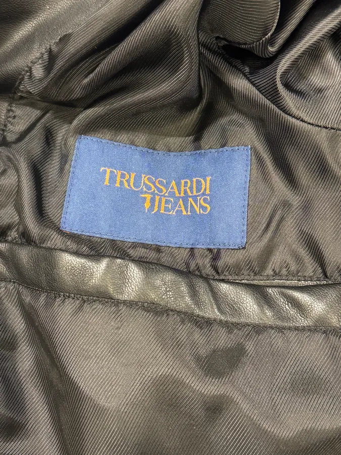 2000s Trussardi Stars Black Leather Jacket sHkNzsk 6