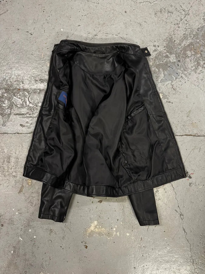 2000s Trussardi Stars Black Leather Jacket sHkNzsk 5