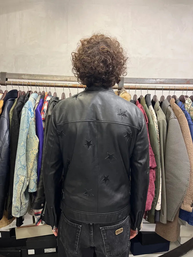 2000s Trussardi Stars Black Leather Jacket sHkNzsk 3