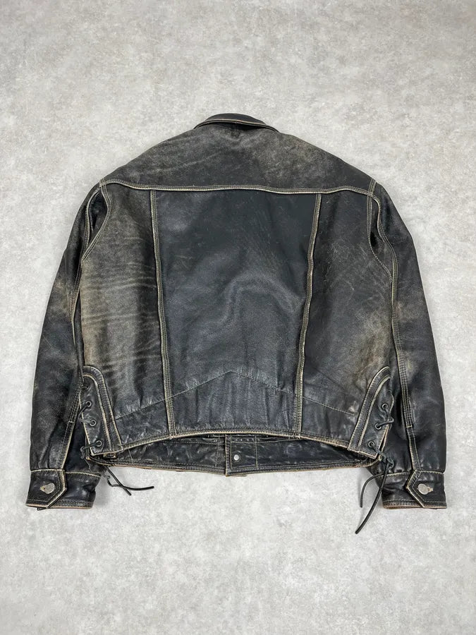 2000s Unlimited Archive Grey Eroded Leather Patina Trucker Jacket lCbWwyt 5