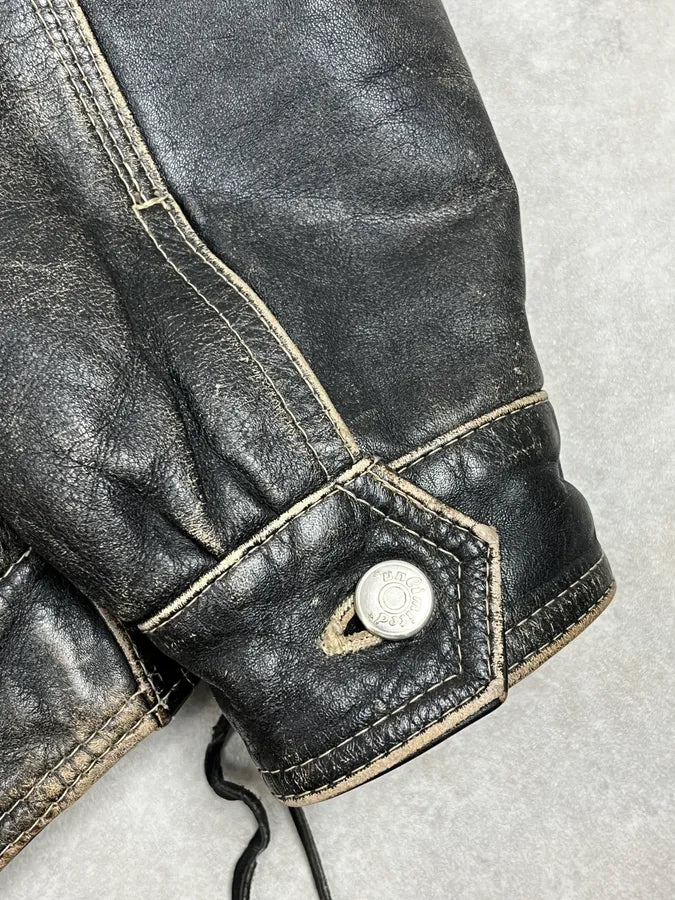 2000s Unlimited Archive Grey Eroded Leather Patina Trucker Jacket lCbWwyt 10