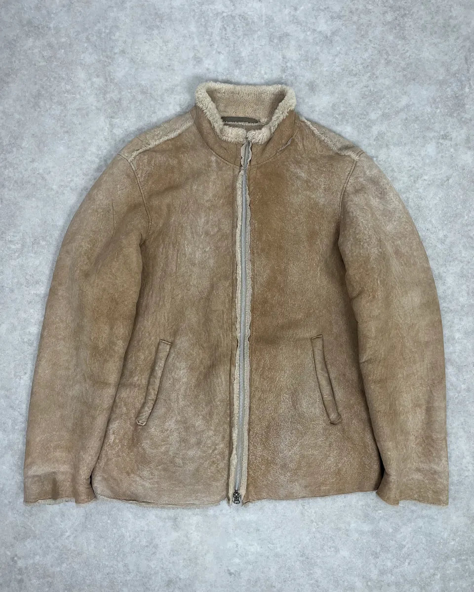 2000s Valentino Beige Shearling Leather Jacket aGIZEEA 0