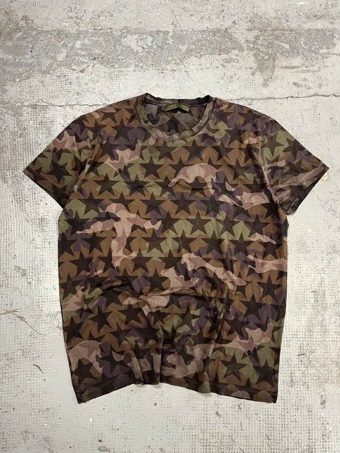 2000s Valentino Camo Stars Khaki T-Shirt JfQzcCy 2