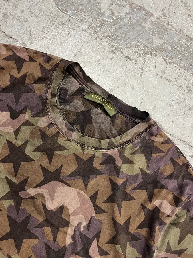 2000s Valentino Camo Stars Khaki T-Shirt JfQzcCy 3
