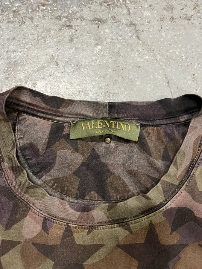 2000s Valentino Camo Stars Khaki T-Shirt JfQzcCy 7