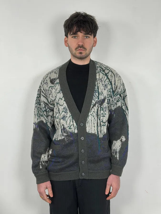 2000s Valentino Forest Hunt Black Wool Cardigan Sweater WnadkHj 1
