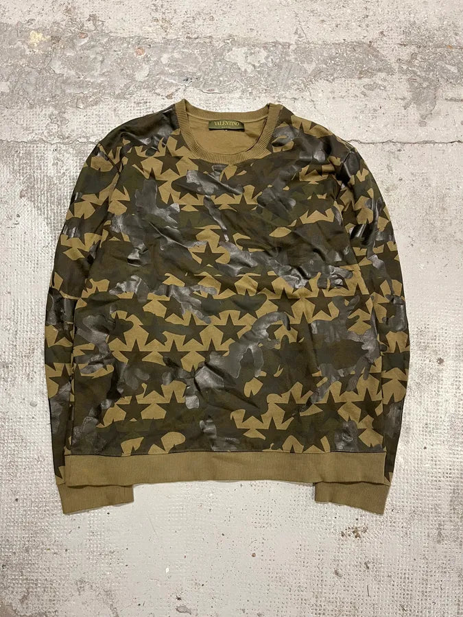 2000s Valentino Green Camo Stars Sweater JylxDkv 0