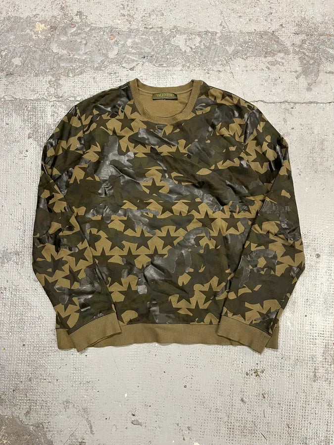 2000s Valentino Green Camo Stars Sweater JylxDkv 3