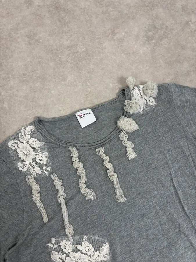 2000s Valentino Grey Floral Embroidered T-Shirt AKzdgxZ 4