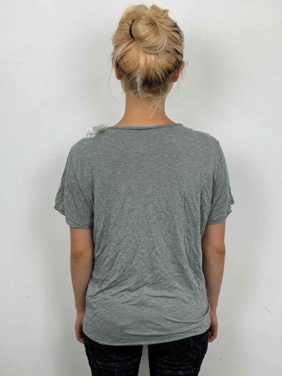 2000s Valentino Grey Floral Embroidered T-Shirt AKzdgxZ 2