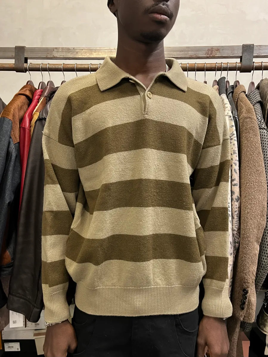 2000s Valentino Stripes Brown Beige Polo Longsleeves PjWCyMo 0