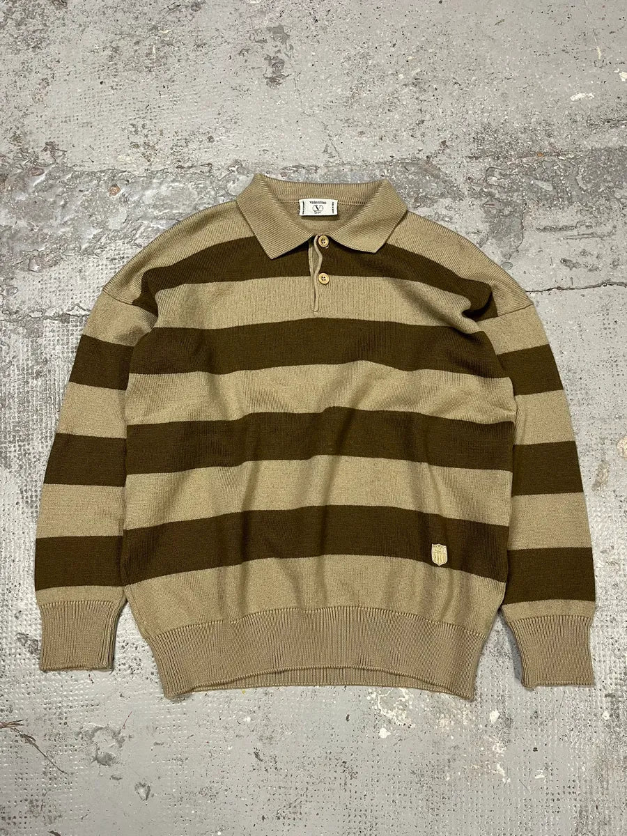 2000s Valentino Stripes Brown Beige Polo Longsleeves PjWCyMo 2