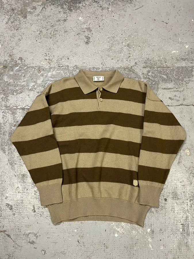 2000s Valentino Stripes Brown Beige Polo Longsleeves PjWCyMo 3