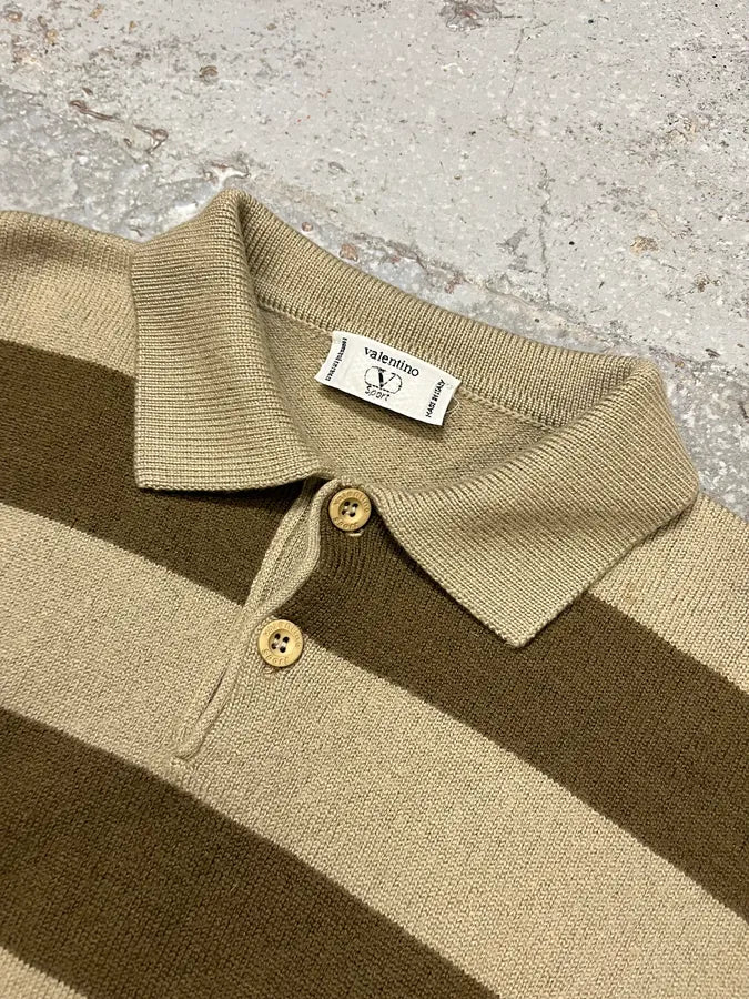 2000s Valentino Stripes Brown Beige Polo Longsleeves PjWCyMo 4