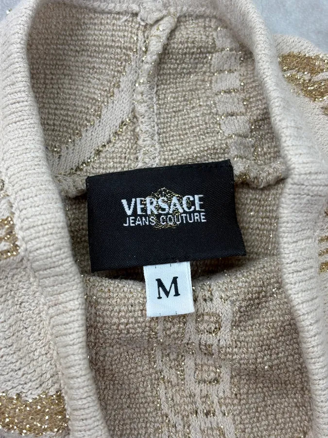 2000s Versace Beige Chain Trompe L’Oeil Sleeveless Turtleneck uvJJFGE 8