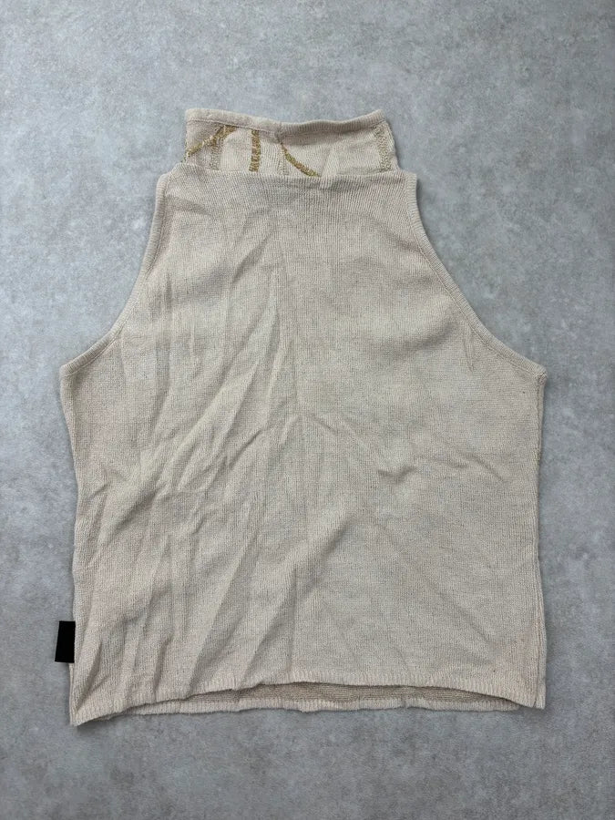 2000s Versace Beige Chain Trompe L’Oeil Sleeveless Turtleneck uvJJFGE 5