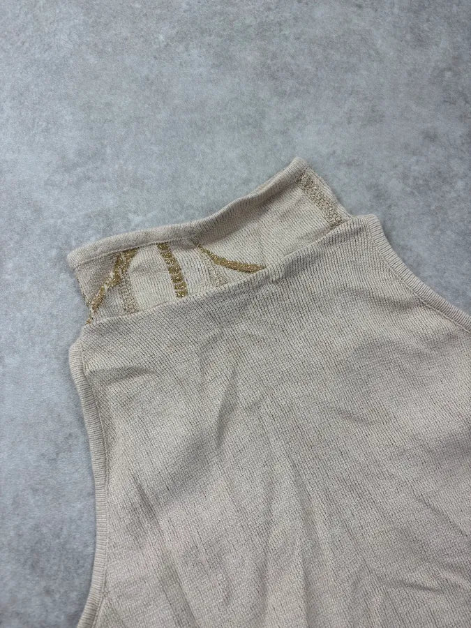 2000s Versace Beige Chain Trompe L’Oeil Sleeveless Turtleneck uvJJFGE 6