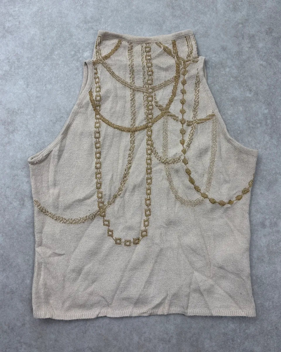 2000s Versace Beige Chain Trompe L’Oeil Sleeveless Turtleneck uvJJFGE 2