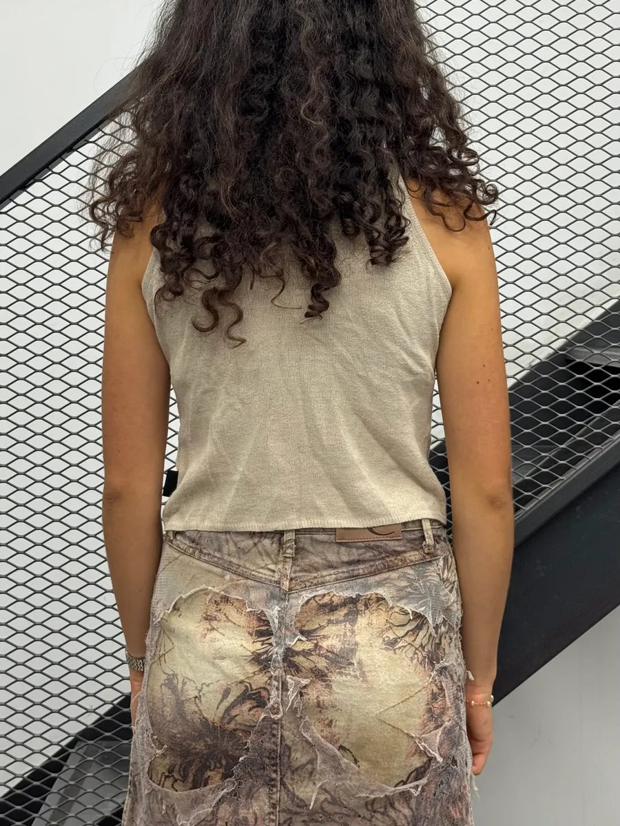 2000s Versace Beige Chain Trompe L’Oeil Sleeveless Turtleneck uvJJFGE 1