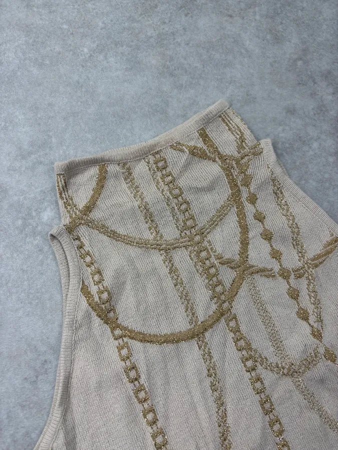 2000s Versace Beige Chain Trompe L’Oeil Sleeveless Turtleneck uvJJFGE 4