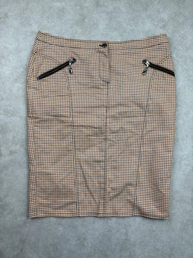 2000s Versace Beige Checkered Set Jacket & Skirt WmIUmwO 14