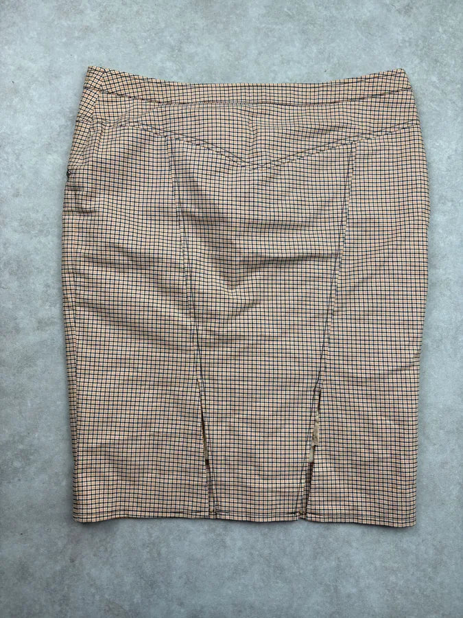 2000s Versace Beige Checkered Set Jacket & Skirt WmIUmwO 15
