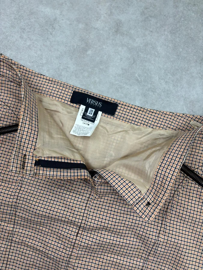 2000s Versace Beige Checkered Set Jacket & Skirt WmIUmwO 17