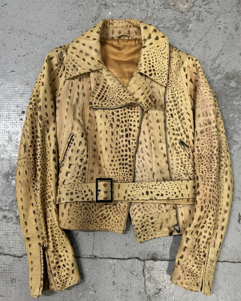 2000s Versace Beige Crocodile Effect Leather Perfecto Jacket (Default Title) 0