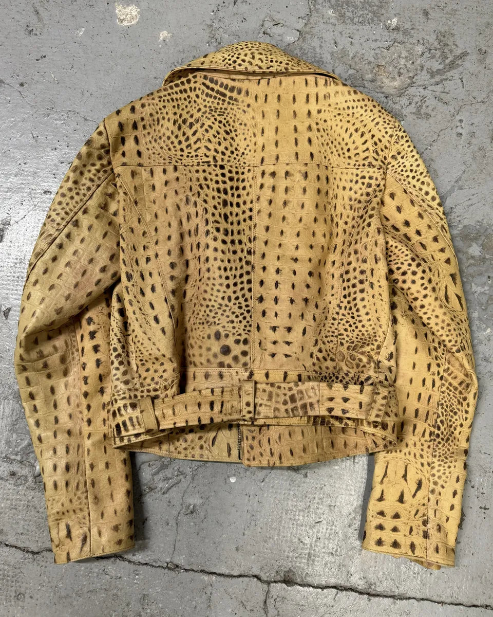 2000s Versace Beige Crocodile Effect Leather Perfecto Jacket (Default Title) 1