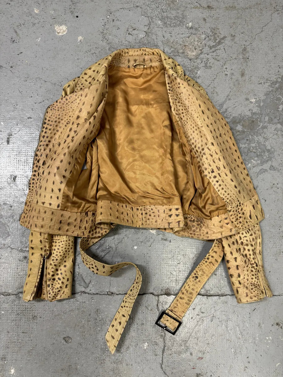 2000s Versace Beige Crocodile Effect Leather Perfecto Jacket (Default Title) 3