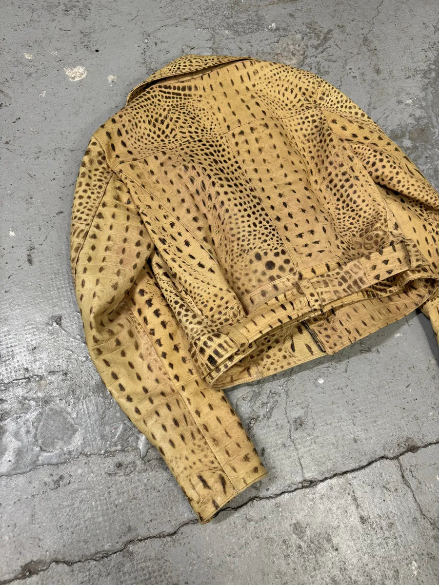2000s Versace Beige Crocodile Effect Leather Perfecto Jacket (Default Title) 4