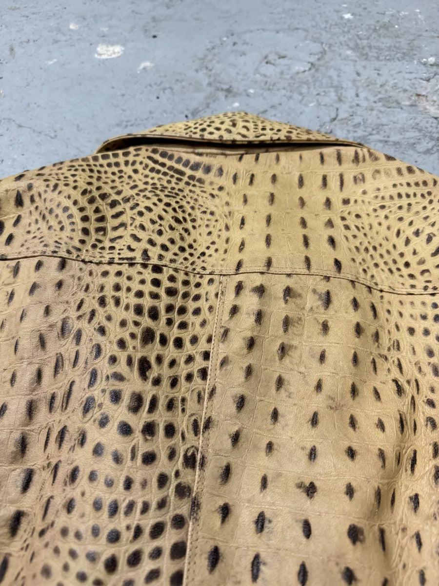 2000s Versace Beige Crocodile Effect Leather Perfecto Jacket (Default Title) 5